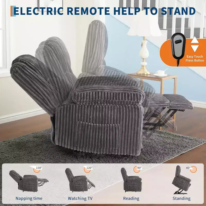 Fauteuil relax inclinable électrique Acekool avec chauffage et massage, revêtement en velours côtelé moelleux, fauteuil releveur électrique pour personnes âgées, salon