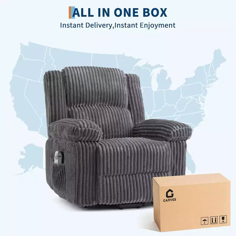 Fauteuil relax inclinable électrique Acekool avec chauffage et massage, revêtement en velours côtelé moelleux, fauteuil releveur électrique pour personnes âgées, salon