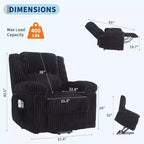 Fauteuil relax inclinable électrique Acekool avec chauffage et massage, revêtement en velours côtelé moelleux, fauteuil releveur électrique pour personnes âgées, salon