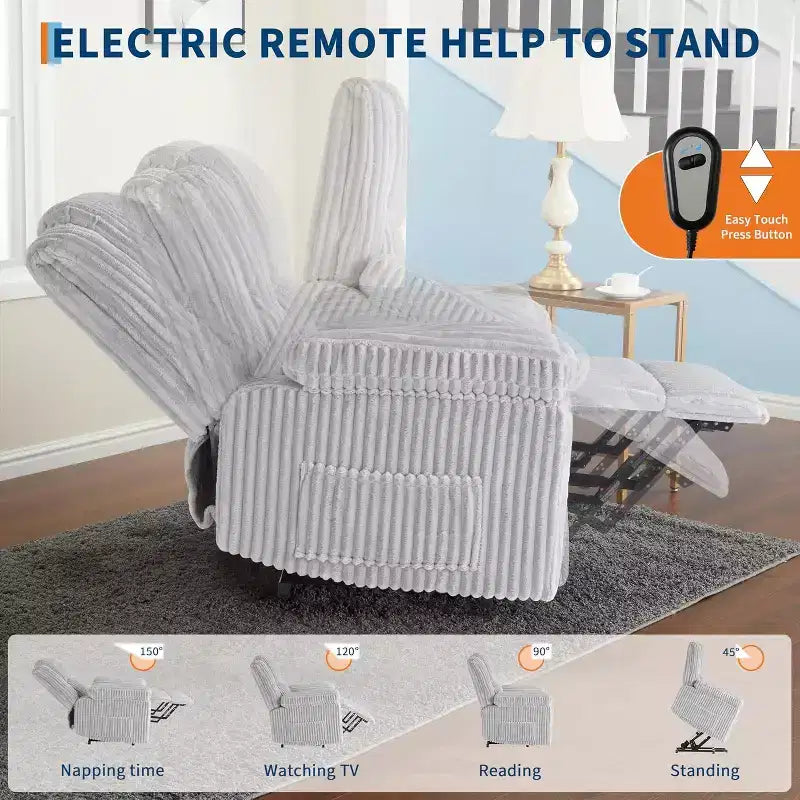Fauteuil relax inclinable électrique Acekool avec chauffage et massage, revêtement en velours côtelé moelleux, fauteuil releveur électrique pour personnes âgées, salon