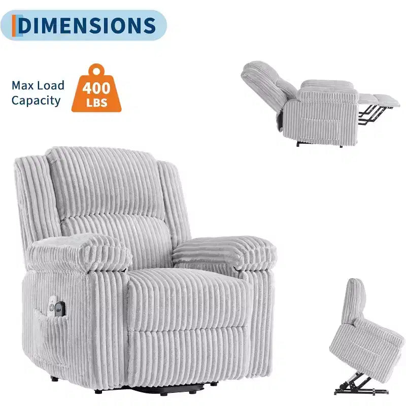 Fauteuil relax inclinable électrique Acekool avec chauffage et massage, revêtement en velours côtelé moelleux, fauteuil releveur électrique pour personnes âgées, salon