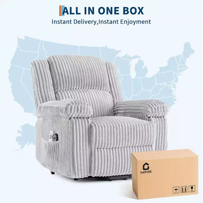 Fauteuil relax inclinable électrique Acekool avec chauffage et massage, revêtement en velours côtelé moelleux, fauteuil releveur électrique pour personnes âgées, salon