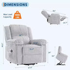 Fauteuil relax inclinable électrique Acekool avec chauffage et massage, revêtement en velours côtelé moelleux, fauteuil releveur électrique pour personnes âgées, salon
