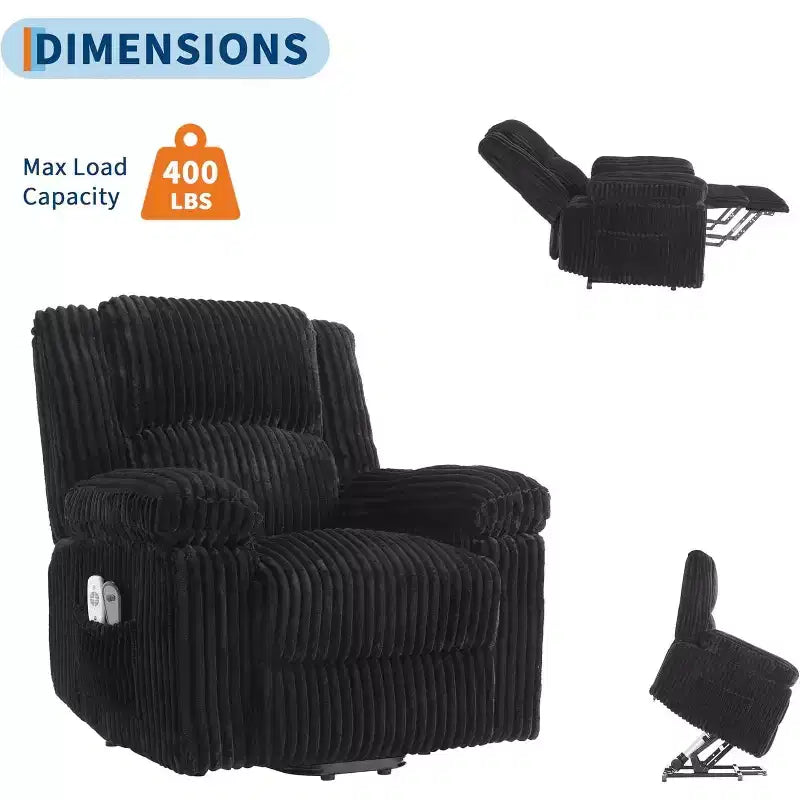 Fauteuil relax inclinable électrique Acekool avec chauffage et massage, revêtement en velours côtelé moelleux, fauteuil releveur électrique pour personnes âgées, salon
