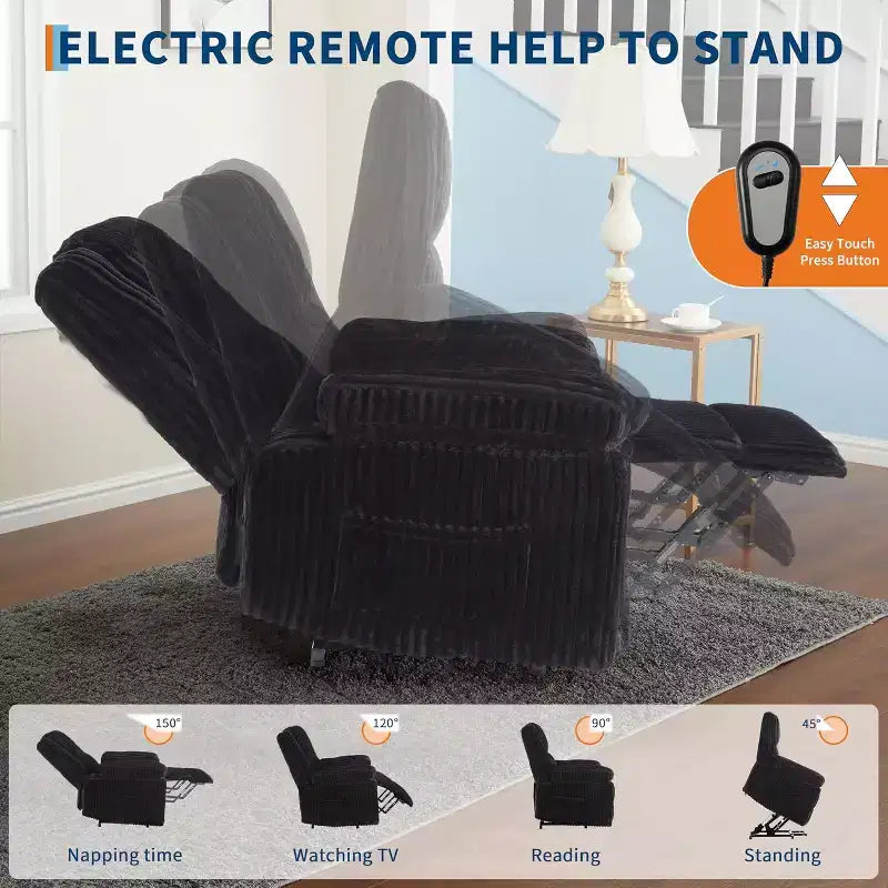 Fauteuil relax inclinable électrique Acekool avec chauffage et massage, revêtement en velours côtelé moelleux, fauteuil releveur électrique pour personnes âgées, salon