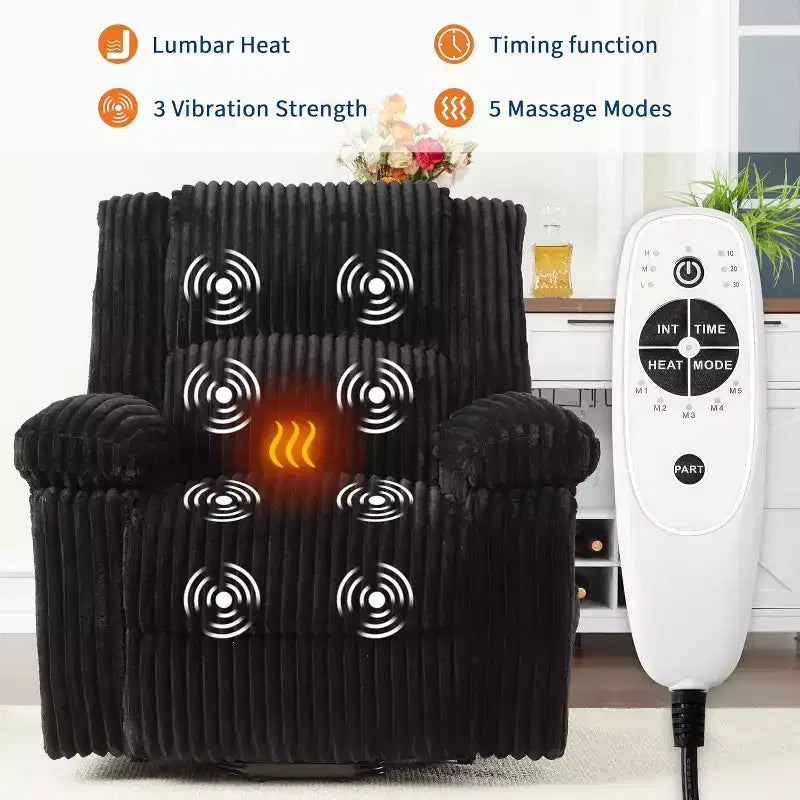 Fauteuil relax inclinable électrique Acekool avec chauffage et massage, revêtement en velours côtelé moelleux, fauteuil releveur électrique pour personnes âgées, salon