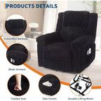 Fauteuil relax inclinable électrique Acekool avec chauffage et massage, revêtement en velours côtelé moelleux, fauteuil releveur électrique pour personnes âgées, salon