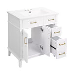 Meuble-lavabo de salle de bain de 76 cm avec évier, meuble de rangement de salle de bain avec portes et tiroirs à fermeture douce pour petit espace