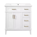 Meuble-lavabo de salle de bain de 76 cm avec évier, meuble de rangement de salle de bain avec portes et tiroirs à fermeture douce pour petit espace