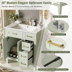 Meuble-lavabo de salle de bain de 76 cm avec évier, meuble de rangement de salle de bain avec portes et tiroirs à fermeture douce pour petit espace