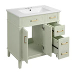 Meuble-lavabo de salle de bain de 76 cm avec évier, meuble de rangement de salle de bain avec portes et tiroirs à fermeture douce pour petit espace