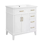 Meuble-lavabo de salle de bain de 76 cm avec évier, meuble de rangement de salle de bain avec portes et tiroirs à fermeture douce pour petit espace