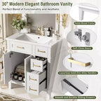 Meuble-lavabo de salle de bain de 76 cm avec évier, meuble de rangement de salle de bain avec portes et tiroirs à fermeture douce pour petit espace