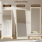 COZONY Miroir pleine longueur LED 70x28, lumière 3 couleurs à intensité variable, miroir de plain-pied mural/autonome, cadre métallique
