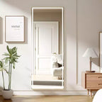 COZONY Miroir pleine longueur LED 70x28, lumière 3 couleurs à intensité variable, miroir de plain-pied mural/autonome, cadre métallique