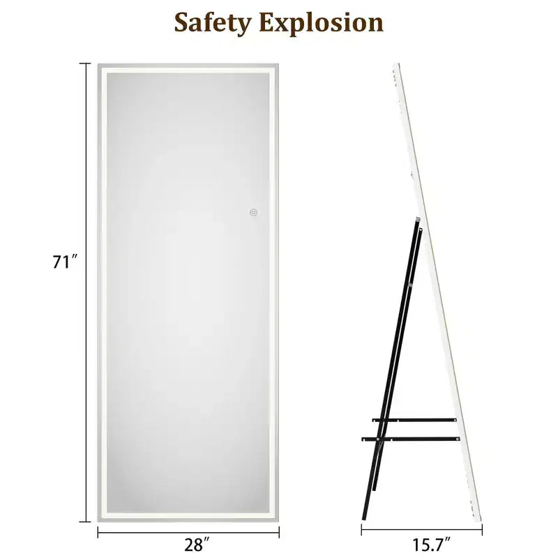 COZONY Miroir pleine longueur LED 70x28, lumière 3 couleurs à intensité variable, miroir de plain-pied mural/autonome, cadre métallique