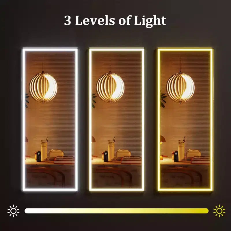 COZONY Miroir pleine longueur LED 70x28, lumière 3 couleurs à intensité variable, miroir de plain-pied mural/autonome, cadre métallique