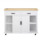 Dessert de cuisine mobile de 119 cm avec roues, table à manger extensible, prise électrique, 2 tiroirs et 2 placards - Solution de rangement polyvalente