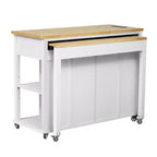 Dessert de cuisine mobile de 119 cm avec roues, table à manger extensible, prise électrique, 2 tiroirs et 2 placards - Solution de rangement polyvalente