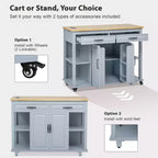 Dessert de cuisine mobile de 119 cm avec roues, table à manger extensible, prise électrique, 2 tiroirs et 2 placards - Solution de rangement polyvalente