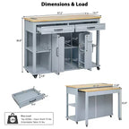 Dessert de cuisine mobile de 119 cm avec roues, table à manger extensible, prise électrique, 2 tiroirs et 2 placards - Solution de rangement polyvalente