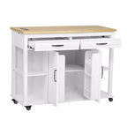 Dessert de cuisine mobile de 119 cm avec roues, table à manger extensible, prise électrique, 2 tiroirs et 2 placards - Solution de rangement polyvalente