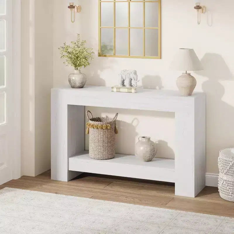 Console de ferme 47 po avec 2 niveaux et rangement - Grande table de canapé en bois pour entrée, couloir et salon