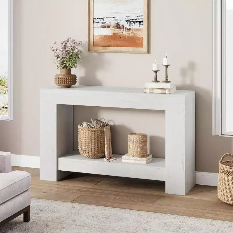 Console de ferme 47 po avec 2 niveaux et rangement - Grande table de canapé en bois pour entrée, couloir et salon