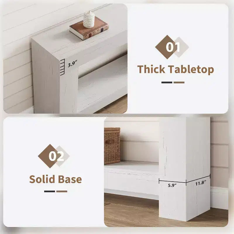 Console de ferme 47 po avec 2 niveaux et rangement - Grande table de canapé en bois pour entrée, couloir et salon