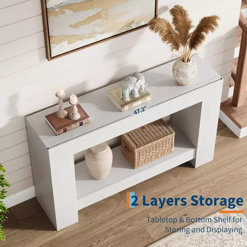 Console de ferme 47 po avec 2 niveaux et rangement - Grande table de canapé en bois pour entrée, couloir et salon