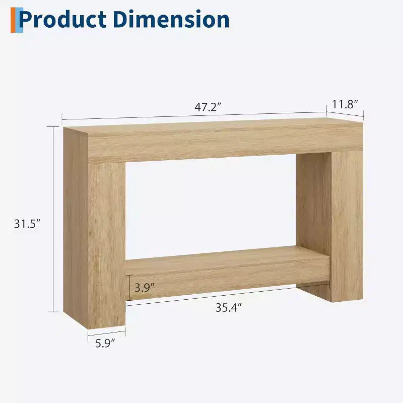 Console de ferme 47 po avec 2 niveaux et rangement - Grande table de canapé en bois pour entrée, couloir et salon