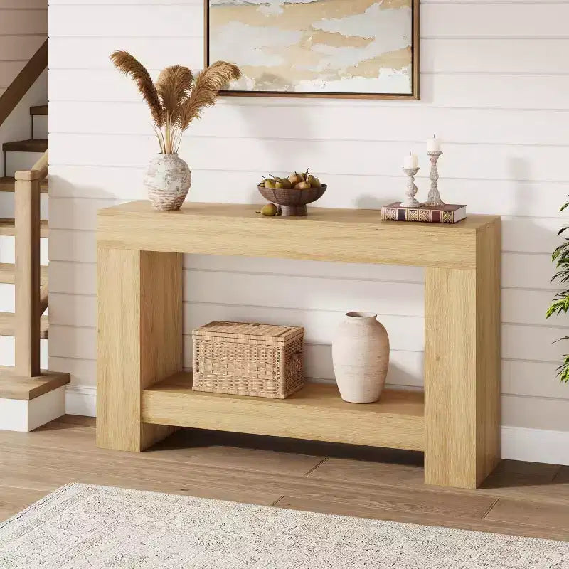 Console de ferme 47 po avec 2 niveaux et rangement - Grande table de canapé en bois pour entrée, couloir et salon