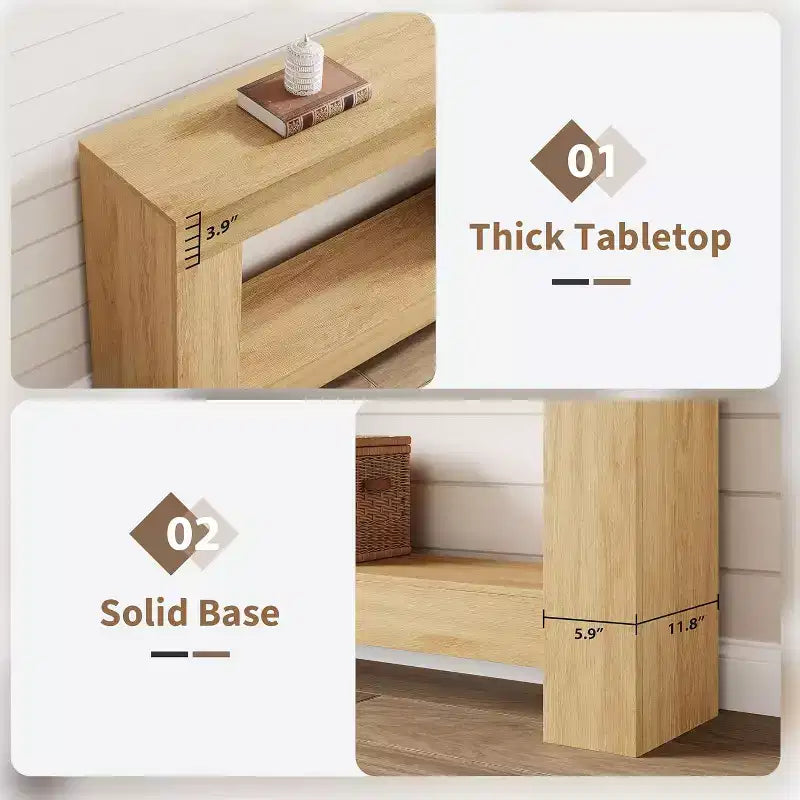Console de ferme 47 po avec 2 niveaux et rangement - Grande table de canapé en bois pour entrée, couloir et salon