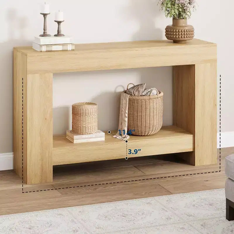 Console de ferme 47 po avec 2 niveaux et rangement - Grande table de canapé en bois pour entrée, couloir et salon
