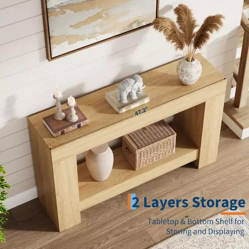 Console de ferme 47 po avec 2 niveaux et rangement - Grande table de canapé en bois pour entrée, couloir et salon