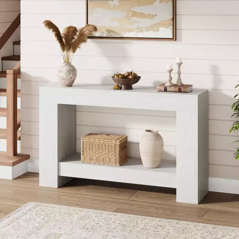 Console de ferme 47 po avec 2 niveaux et rangement - Grande table de canapé en bois pour entrée, couloir et salon