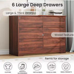 Commode en bois à 6 tiroirs, Armoire haute et moderne avec rangement profond, Grande commode avec plateau large, Commode de rangement longue pour chambre à coucher