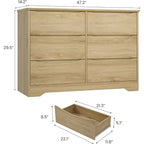 Commode en bois à 6 tiroirs, Armoire haute et moderne avec rangement profond, Grande commode avec plateau large, Commode de rangement longue pour chambre à coucher