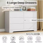 Commode en bois à 6 tiroirs, Armoire haute et moderne avec rangement profond, Grande commode avec plateau large, Commode de rangement longue pour chambre à coucher