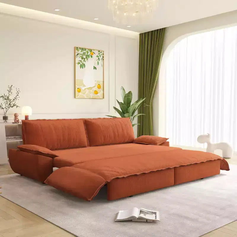 MAYEERTY Canapé-lit convertible 73.2 Queen, 3-en-1, Causeuse multifonctionnelle en velours orange