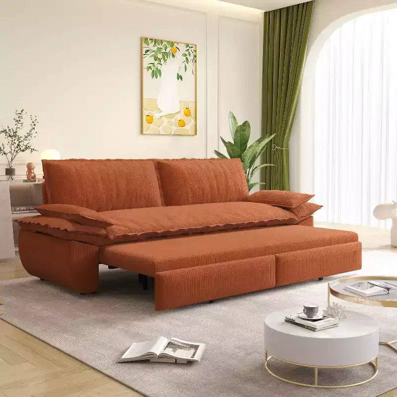 MAYEERTY Canapé-lit convertible 73.2 Queen, 3-en-1, Causeuse multifonctionnelle en velours orange
