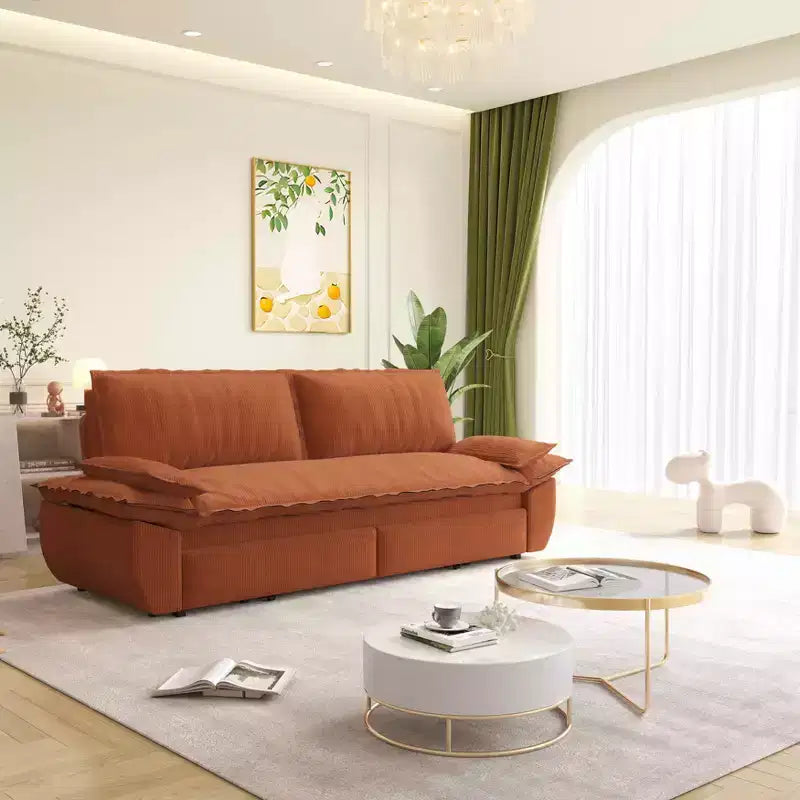 MAYEERTY Canapé-lit convertible 73.2 Queen, 3-en-1, Causeuse multifonctionnelle en velours orange