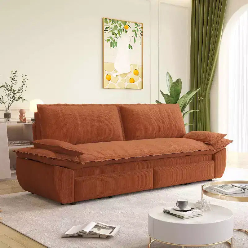 MAYEERTY Canapé-lit convertible 73.2 Queen, 3-en-1, Causeuse multifonctionnelle en velours orange