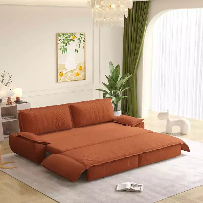 MAYEERTY Canapé-lit convertible 73.2 Queen, 3-en-1, Causeuse multifonctionnelle en velours orange