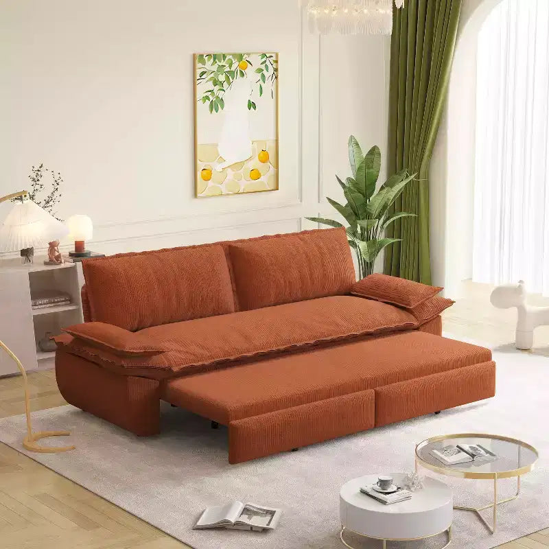 MAYEERTY Canapé-lit convertible 73.2 Queen, 3-en-1, Causeuse multifonctionnelle en velours orange