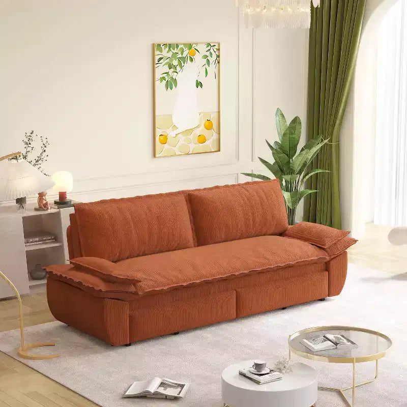 MAYEERTY Canapé-lit convertible 73.2 Queen, 3-en-1, Causeuse multifonctionnelle en velours orange