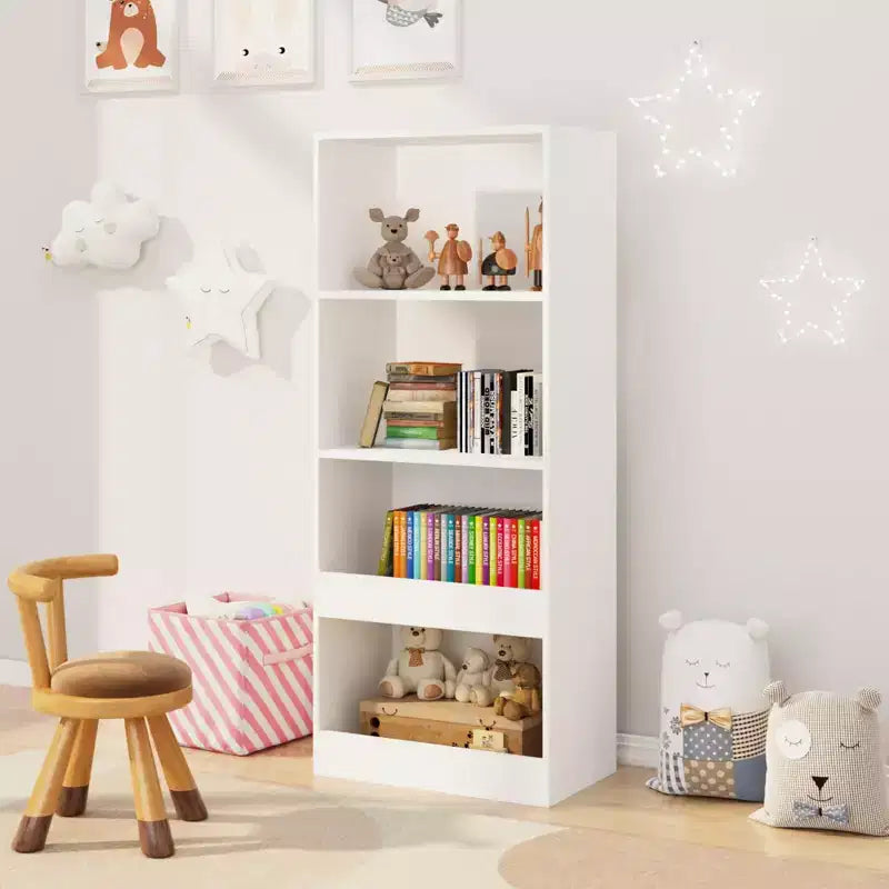 Bibliothèque pour enfants, étagère à 4 niveaux, organisateur de livres, meuble de rangement de jouets, blanc