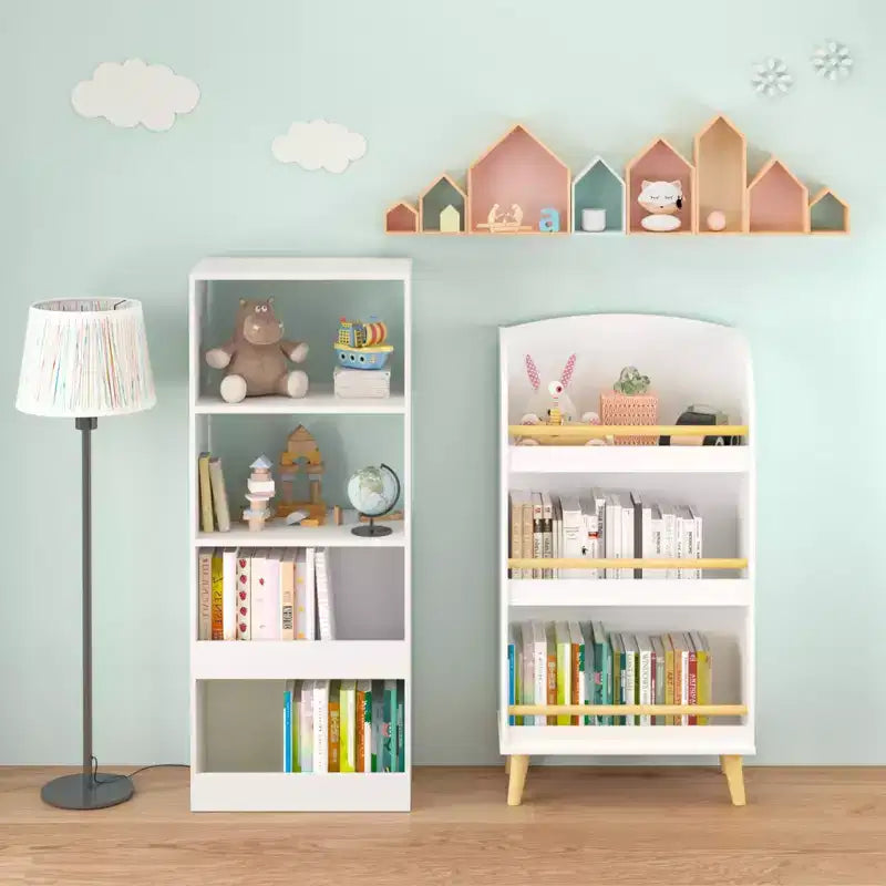 Bibliothèque pour enfants, étagère à 4 niveaux, organisateur de livres, meuble de rangement de jouets, blanc