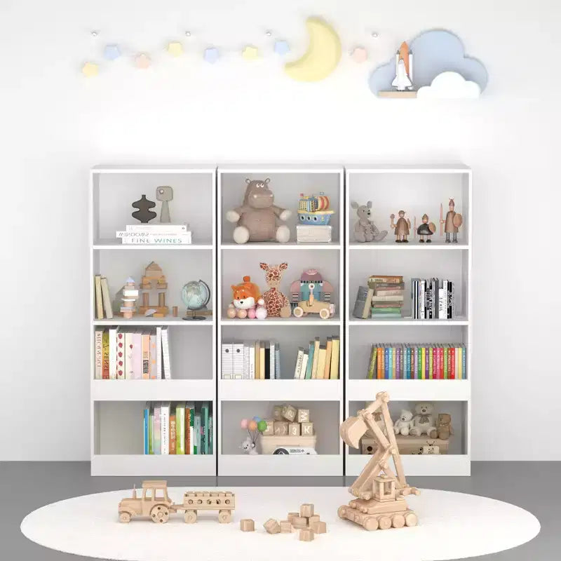 Bibliothèque pour enfants, étagère à 4 niveaux, organisateur de livres, meuble de rangement de jouets, blanc