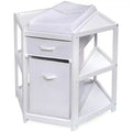 HomeStock Corner Baby Changing Table with Hamper & Storage Drawer, Space-Saving Nursery Organizer with Safety Belt & Pad